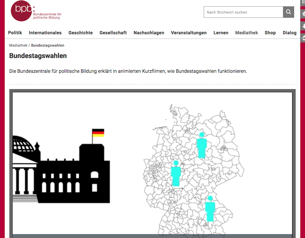 Die Bundeszentrale für politische Bildung erklärt in animierten Kurzfilmen, wie Bundestagswahlen funktionieren.