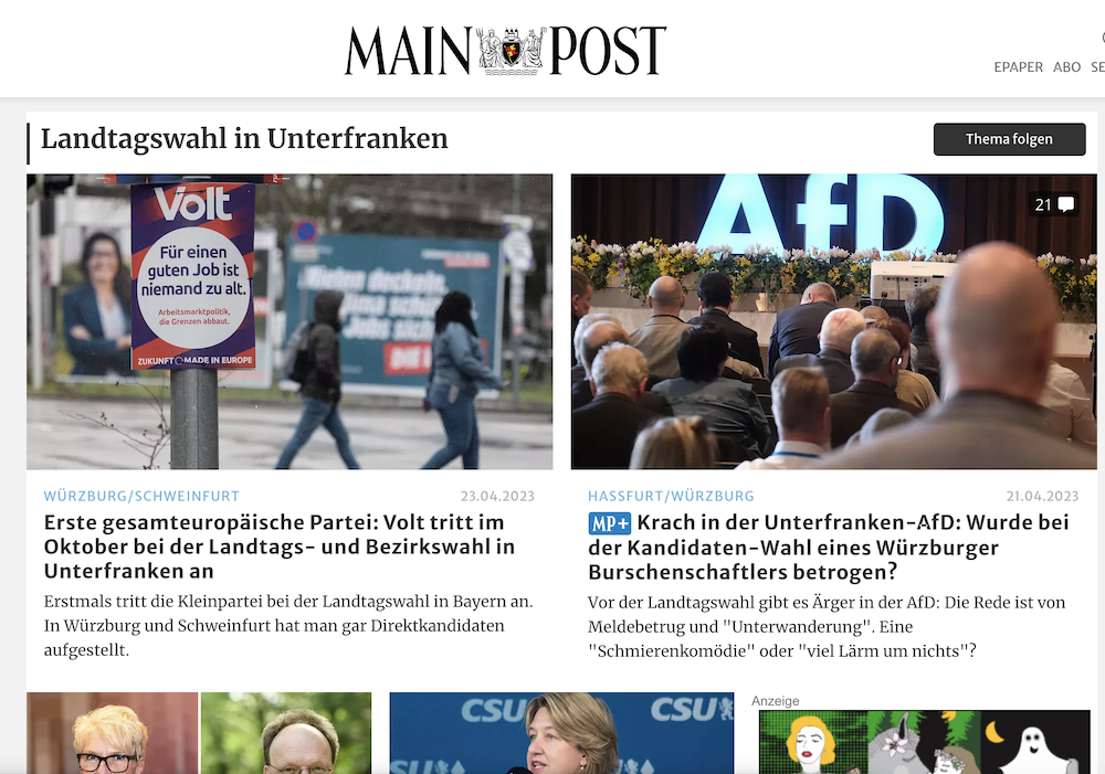 Screenshot der Homepage der Main-Post.