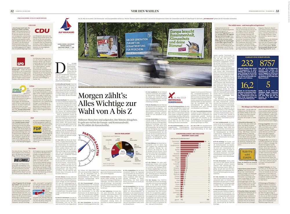 Zeitungsseite in der Pforzheimer Zeitung.