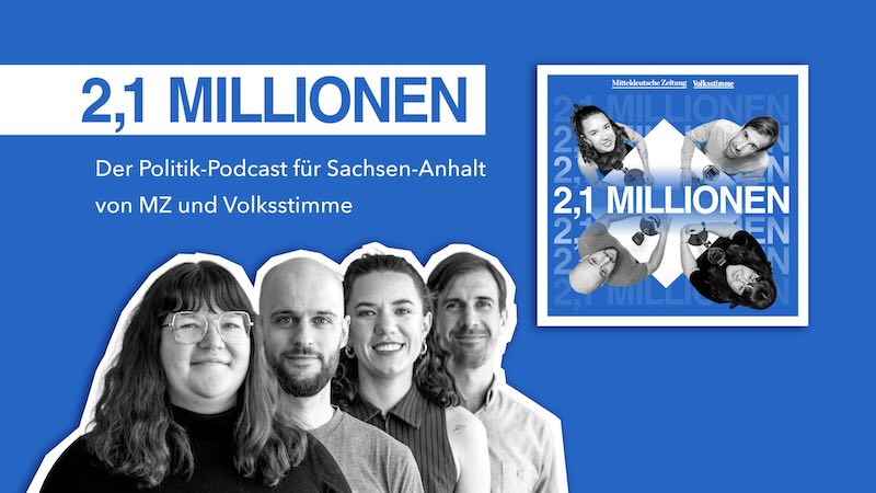v.l.n.r.: Die Hosts Elisa Schulz (Volksstimme), Max Hunger (Mitteldeutsche Zeitung), Lena Bellon (Volksstimme) und Jan Schumann (Mitteldeutsche Zeitung).