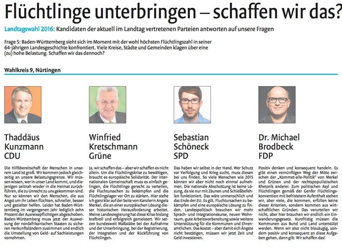 Nürtinger Zeitung, Wahlkreise