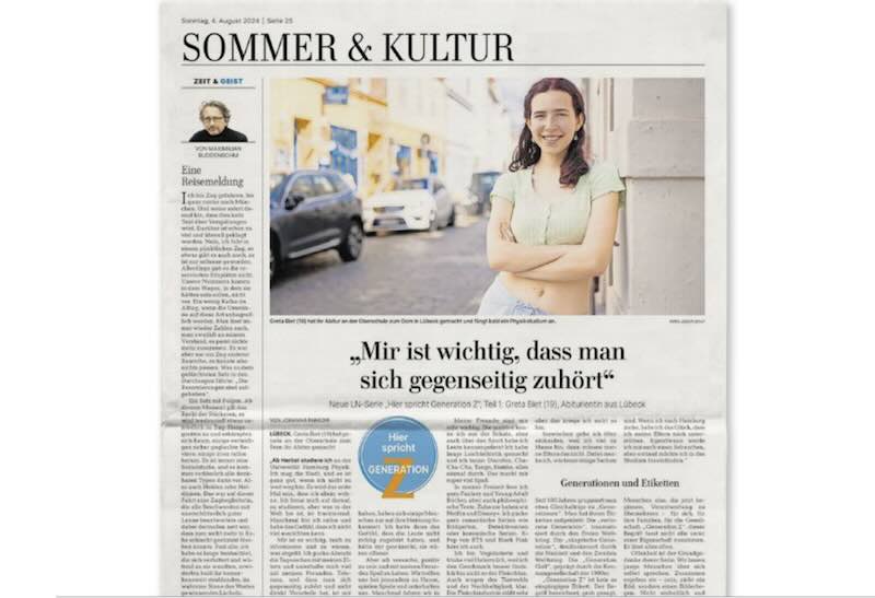 Teil der Serie über Generation Z: eine Physikstudentin. (Screenshot: Lübecker Nachrichten)