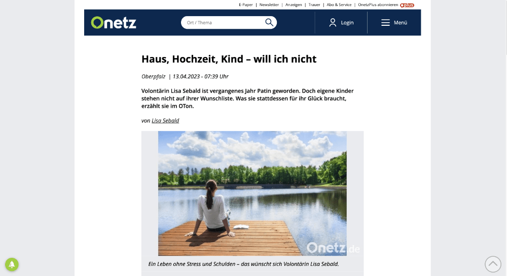 Volontärin Lisa Sebald ist sich sicher: In ihrer Zukunft wird sie auch ohne Kinder glücklich. (Screenshot: Onetz)