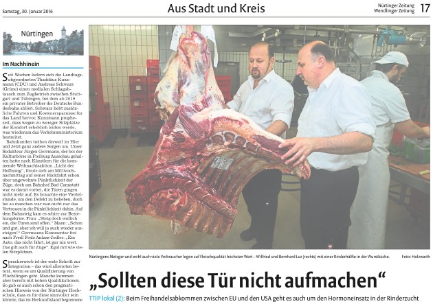 Ausschnitt der Nürtinger Zeitung