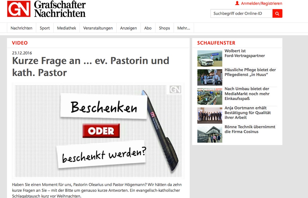 Screenshot der Grafschafter Nachrichten