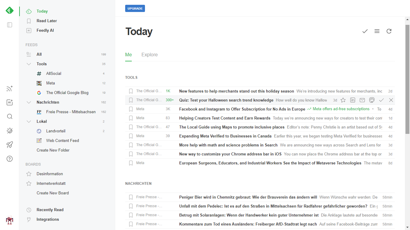 Feedly-Startseite