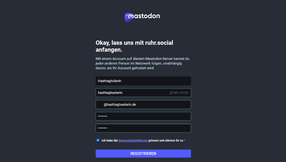 Anmeldung bei Mastodon (Foto: Screenshot)