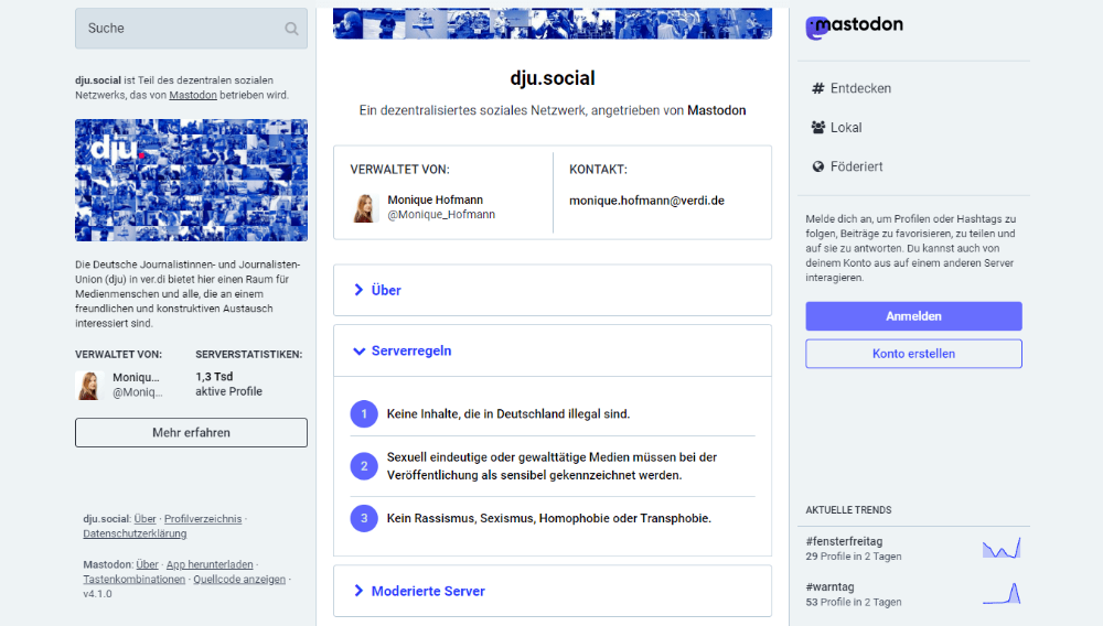 Die DJU auf Mastodon. (Foto: Screenshot)