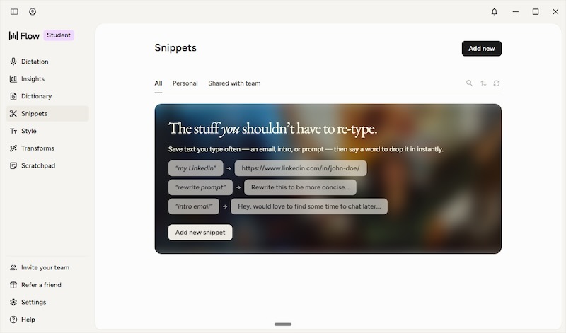 Whispr Flow: Stil und Snippets