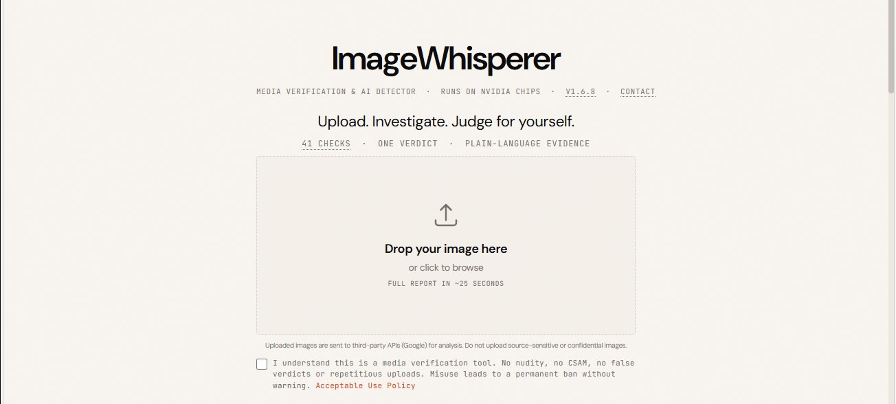 Die Startseite von Image Whisperer