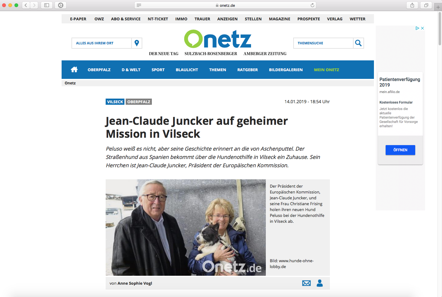Der Neue Tag berichtete über Jean-Claude Juncker und seine Frau in Vilseck.