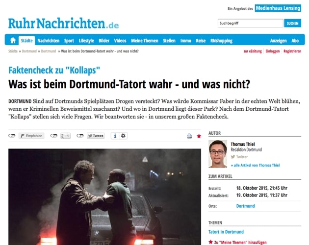 Screenshot der Ruhr Nachrichten