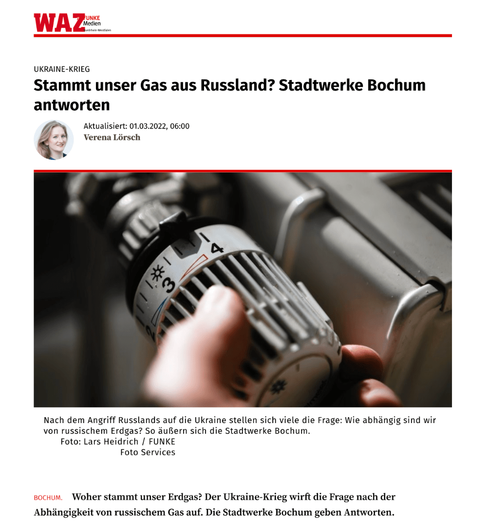 „Lieber frieren als Gas aus Russland": Auf Demonstrationen gegen den Krieg in der Ukraine lassen sich Parolen wie diese lesen. Doch woher kommt das Gas wirklich? (Screenshot: waz.de)