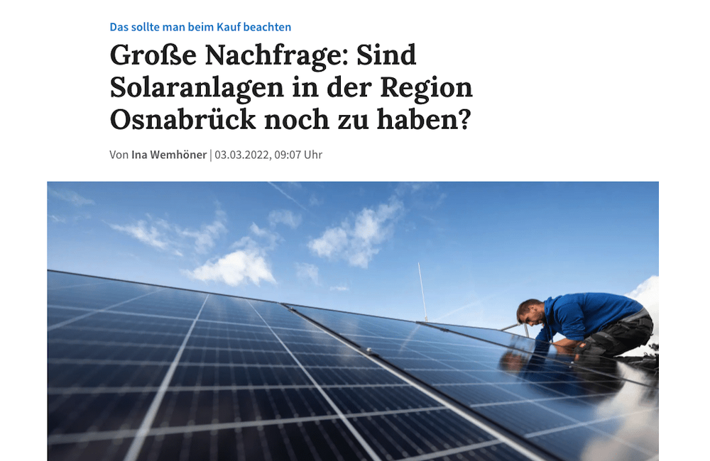 Die Redaktion der Neuen Osnabrücker Zeitung berichtet über Solarstrom in der Region.