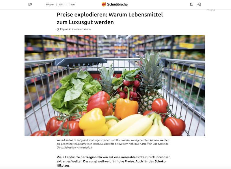 Die Klimakrise ist auch im Supermarkt zu spüren. (Bild: Screenshot Schwäbische Zeitung)