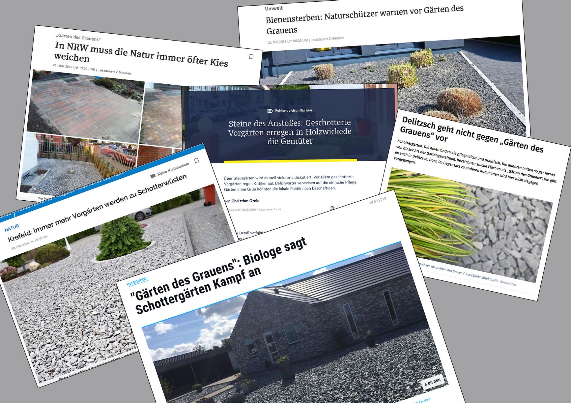 Collage verschiedener Artikel zum Thema Steingärten