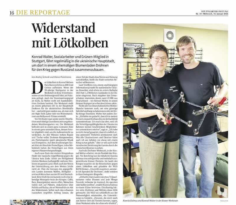 Die Stuttgarter Zeitung stellt einen Sozialarbeiter vor, der freiwillige Hilfe in Kyjiw leistet. (Foto: Stuttgarter Zeitung, 14.01.26)