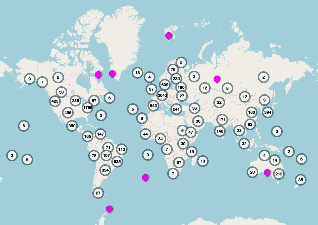 Auf einer interaktiven Weltkarte sind alle Zeitungen aus jedem Land gekennzeichnet.