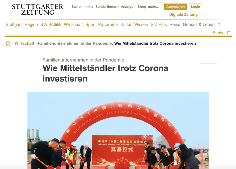 Offenbar haben mittelständige Betriebe trotz der Pandemie große Investitionen getätigt. (Screenshot: Stuttgarter-zeitung.de)