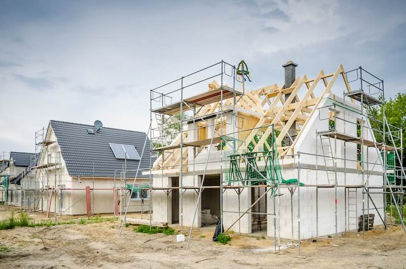 Eine Baustelle eines Einfamilienhauses.