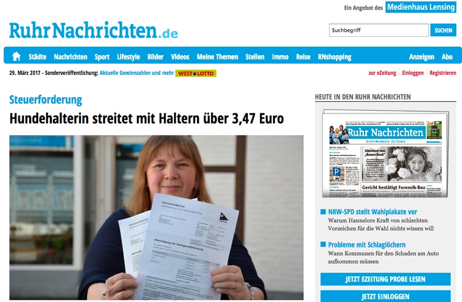 Screenshot der Ruhr Nachrichten