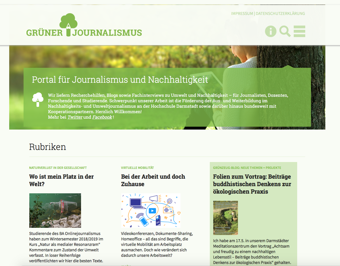 Screenshot der Seite Grüner-Journalismus.de