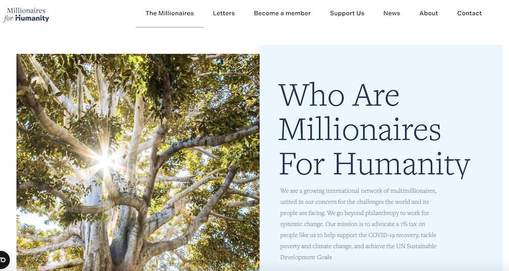 Hier geht es zur Internetseite von Millionaires for Humanity. (Screenshot)