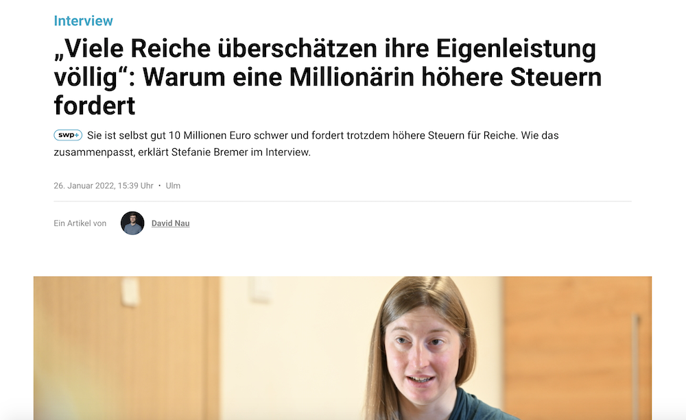 Hier geht es zu einem Interview mit Stefanie Bremer in der Südwest Presse (Ulm). (Screenshot)