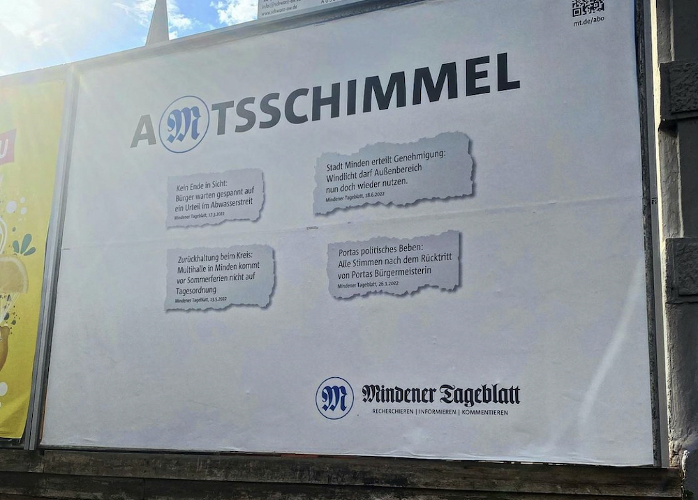 Das Mindener Tageblatt ließ Plakate an 20 Orten im Verbreitungsgebiet anbringen. (Screenshot: Instagram/@pielbenjamin)