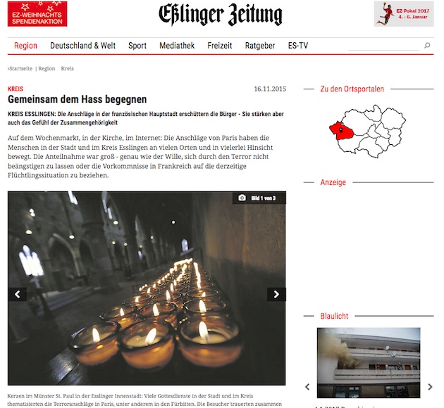 Screenshot der Esslinger Zeitung
